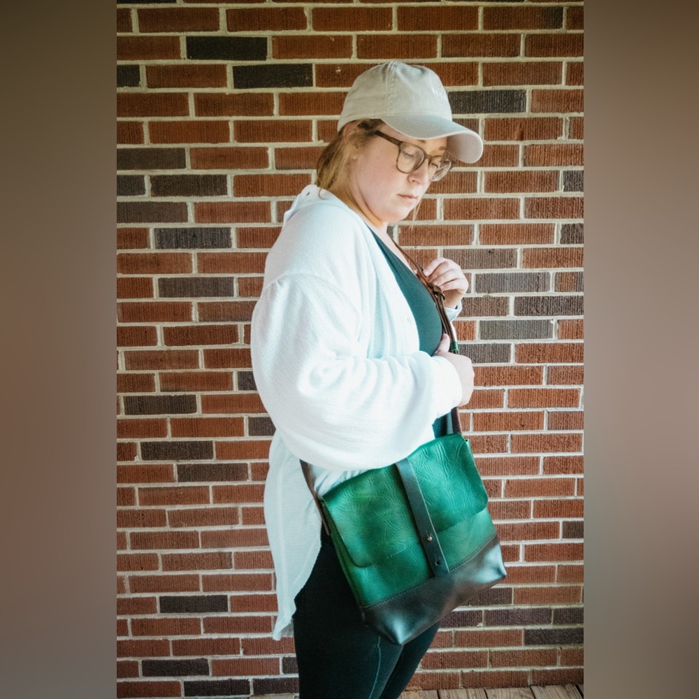 Koch Leather Co green crossbody horween leather bag